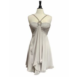 LM Collection Light Grey Jeweled Sleeveless Cocktail Formal Dress NWT
